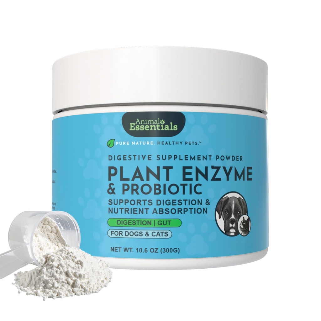 Animal Essentials Plant Enzyme " Probiotics - Enzymes Digestivos para perros " Cats, Probióticos, Suplemento Digestivo, Veterinario Recomendado - 10.6 Oz