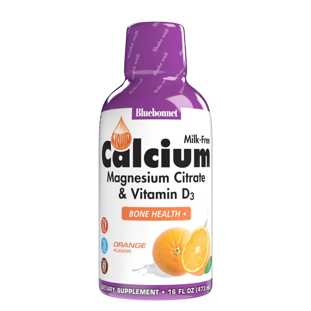 Bluebonnet Nutrición Calcio líquido Citrato de magnesio, Vitamina D3, Bone Health, Gluten Free, Soy free, leche libre, kosher, 16 Fl Oz, 32 Servings, Orange Flavor, 16 Fl Oz (Pack of 1)