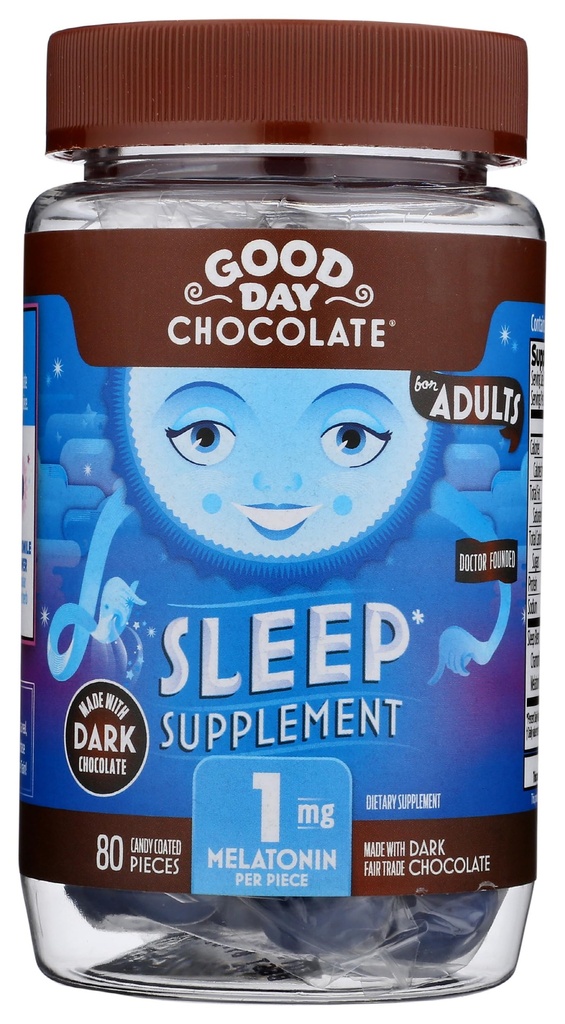 Buenos días Melatonina de Chocolate Oscuro para Adultos [ 80 Conde ] - Comercio Justo Chocolate de leche no GMO Oscura con manzanilla y melatonina 1 mg - Melatonina de Adultos, Suplemento de Ayuda Natural al Dueno