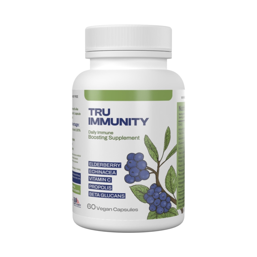 Tru Immunity Boost, Immune Support Suplemento, Immune Booster Vitaminas para Adultos con Elderberry, Echinacea, Vitamina C, Propolis y Beta Glucans, 60 cápsulas Vegan
