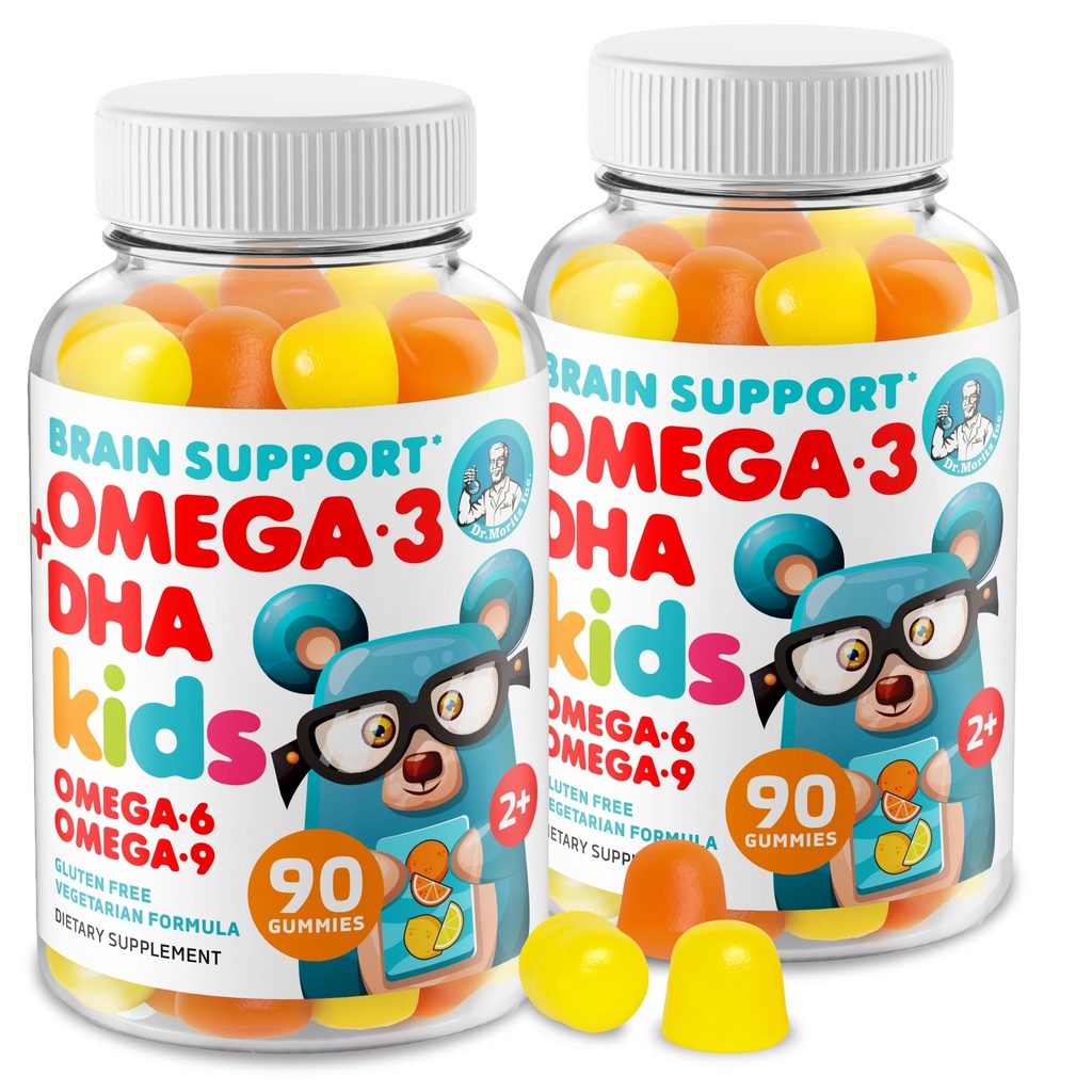 DR. MORITZ Omega 3 Gummies para niños (180 Conde), Vegan Omega3 Gummies para niños sin aceite de pescado, vitaminas para cerebro y salud cardíaca, Omega sin gluten 3 6 9