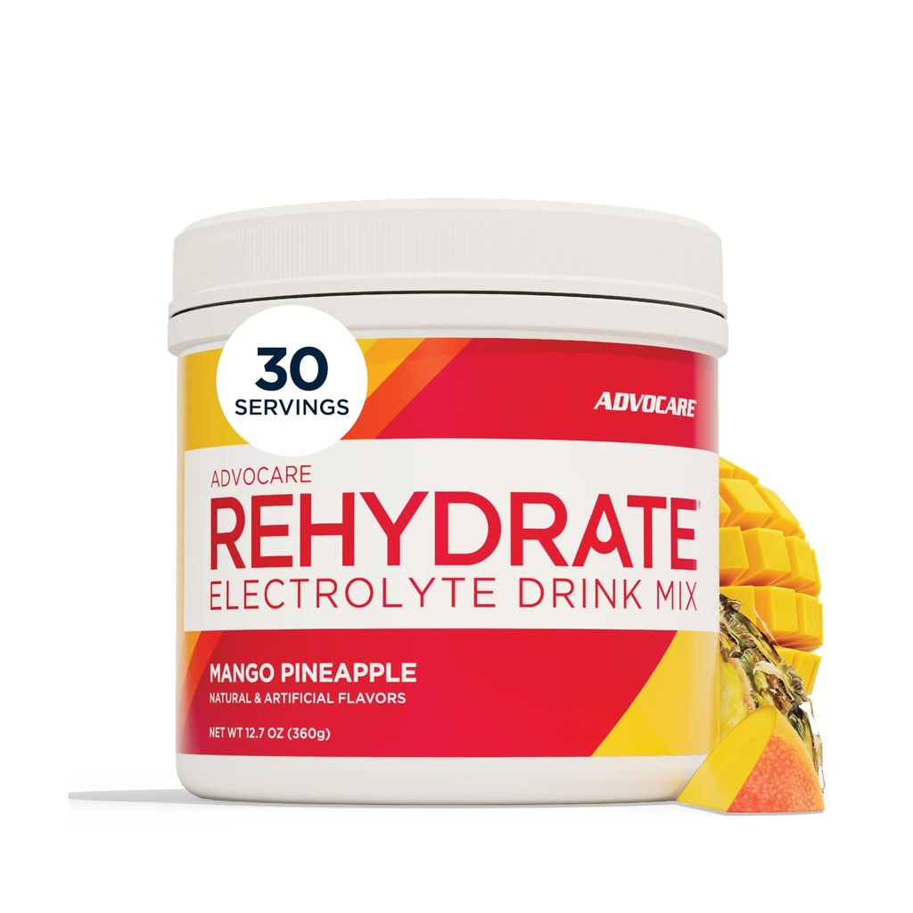 AdvoCare Rehydrate - Electrolyte Drink Mix - Incluye Magnesio, Sodio, Potasio &amp; Calcio - Antioxidante &amp; Aminoácidos Fortificado - Apoyos Hydration &amp; Recovery - Mango Pineapple, 12.7 oz