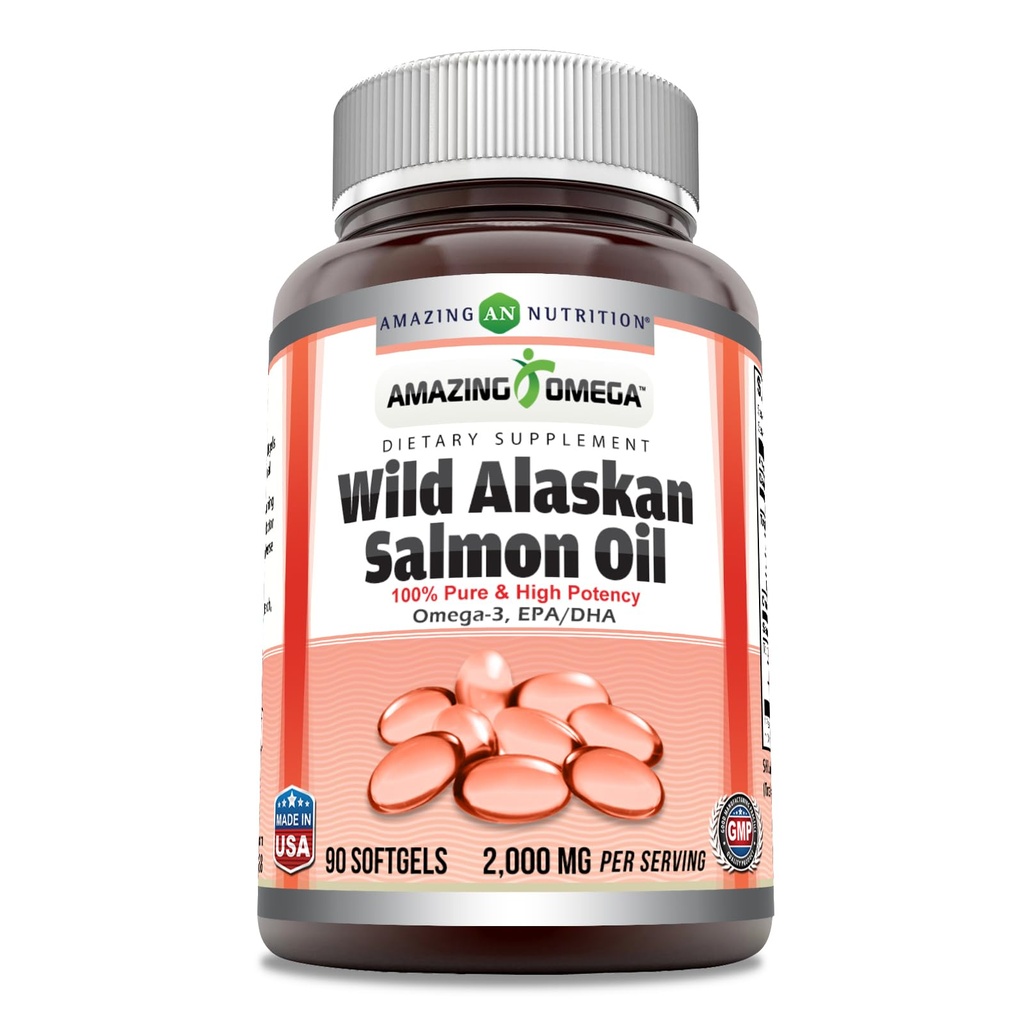 Increíble Omega Salvaje Aceite de Salmón de Alaska 2000mg Por Servir Softgels Suplemento (90)