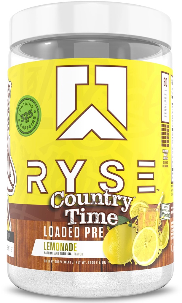RYSE Cargado Pre Workout Powder - Country Time Lemonade - Daily Pre-Workout for Men &amp; Women with 325mg Caffeine, Beta Alanine, and Citrulline for Pump, Focus, and Energy - 30 Servings