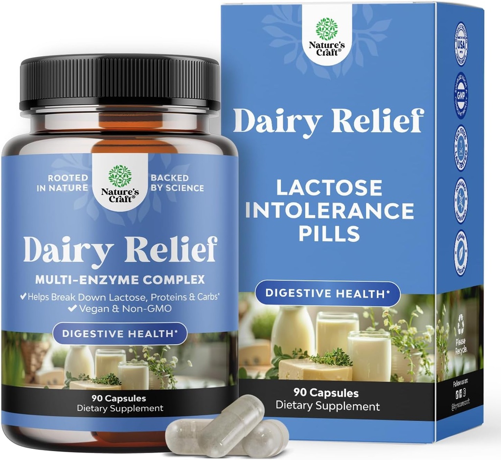 Pills de Intolerancia Lactosa 90 Days Supply - Fast Acting Dairy Digestive Enzymes - Dairy Relief Pills for Digestion, Bloating, Gas and Carb Protein - Digestion Supplement for Lactose Intolerance Relief