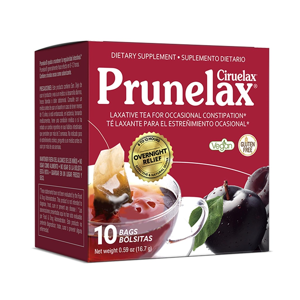Prunelax Ciruelax Bolsas de té laxantes de fuerza regular - Hecho con extractos naturales de sena, para el estreñimiento ocasional, Senna Extract - 10 bolsas