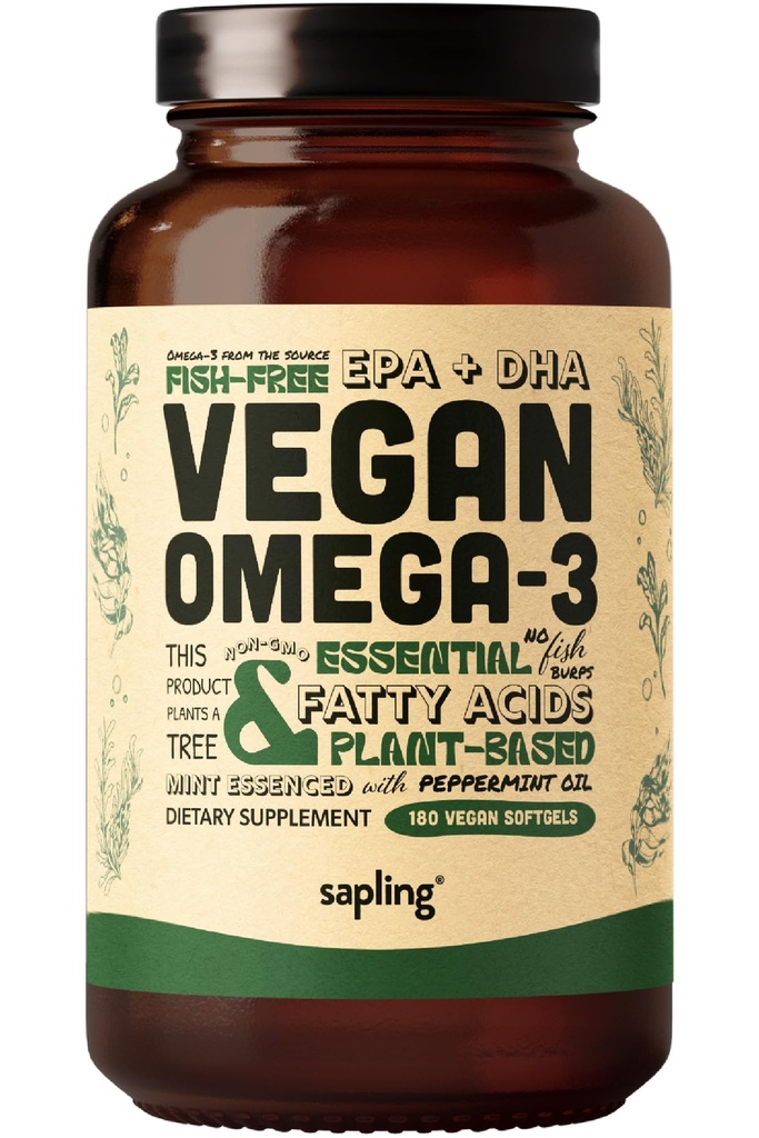 Vegan Omega 3 Suplemento - Planta base DHA &amp; EPA Fatty Acids - Carrageenan Gratis, Alternativa al aceite de pescado, apoya el corazón, cerebro, salud conjunta - Algas sostenibles, aceite de pescado libre - 180 Softgels