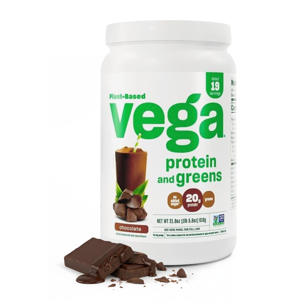 Vega Protein y Verdes Protein Powder Chocolate (19 Servings) - 20g Planta Basada Protein Plus Veggies, Vegan, No GMO, Pea Protein for Women and Men, 1.4lb (Packaging May Vary)