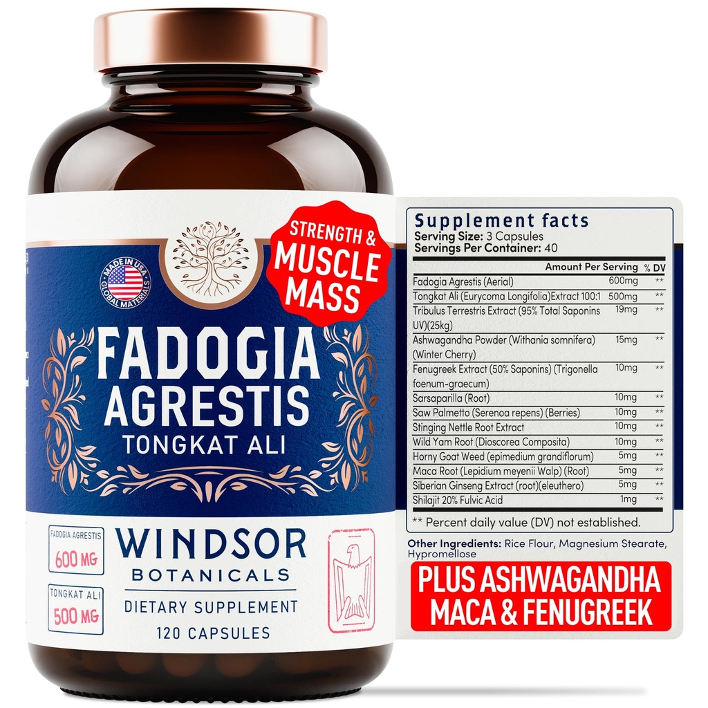 Fadogia Agrestis y Tongkat Ali Suplemento - Fadogia Agrestis 600mg, 500mg Longjack Tongkat Ali para Hombres, Maca Root, Fenugreek, Ashwagandha, Saw Palmetto to Support Energy, Stamina, Vitality - 120Caps