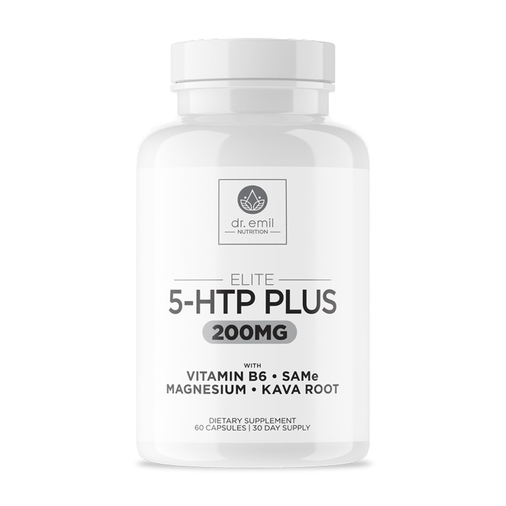 200 MG 5-HTP Elite con Kava Root Extract, Magnesium &amp; SAM-e para mantener el sueño normal saludable " Crear un sentido del bienestar - 5HTP Suplemento con vitamina B6 - 60 cápsulas, 30 servicios