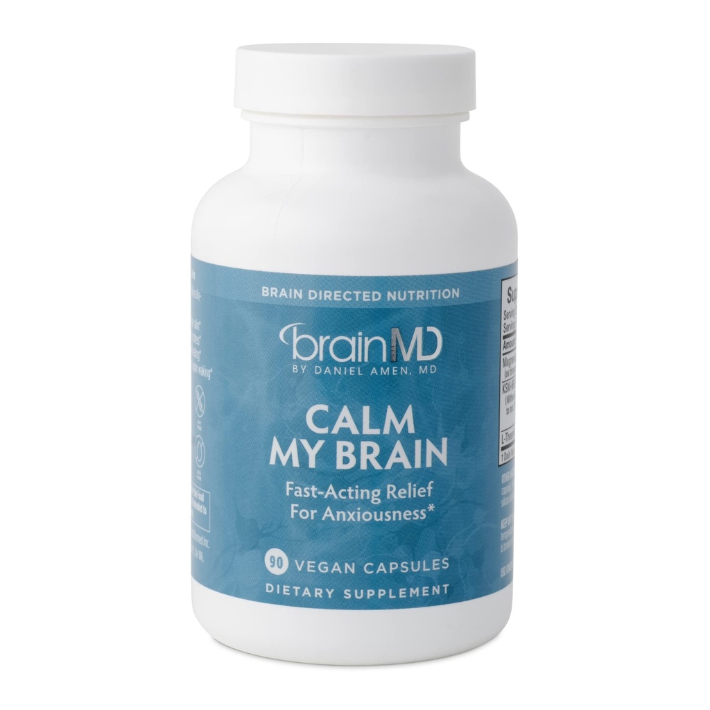 Dr Amen BrainMD Calm My Brain - 90 cápsulas Vegan - Fórmula de acción rápida con Magnesium, Ashwagandha & L-Theanine - 30 obras