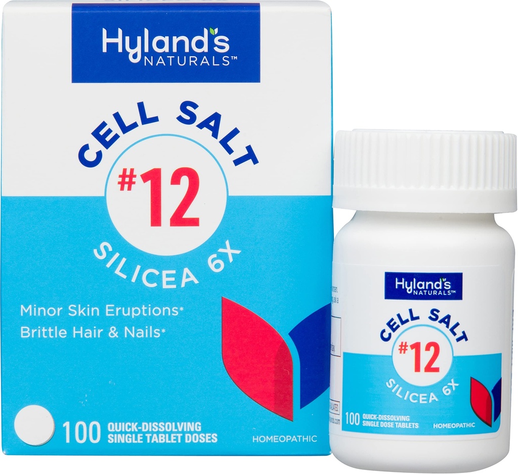 Hyland's No. 12 Cell Salt Silicea 6X Tablets, Acne and Blackhead Treatment, Hair and Nail Growth Supplement and Strengtheninger, Skin Irritations, Quick Dissolving Tablets, 100 Count