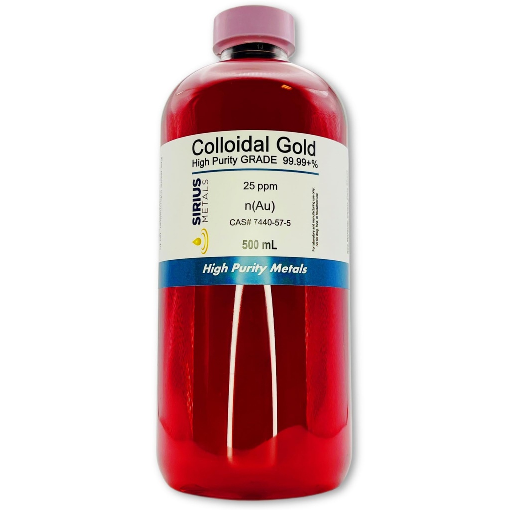 True Colloidal Gold – 25 ppm - 99.99+% Purity - 500 mL (16.9 Fl Oz) en Clear BPA-Free Plastic Bottle - Made in USA