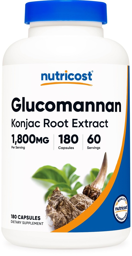 Nutricost Glucomannan 1,800mg Por Serving, 180 Capsules - Fuente de fibra natural, No GMO, Gluten Free