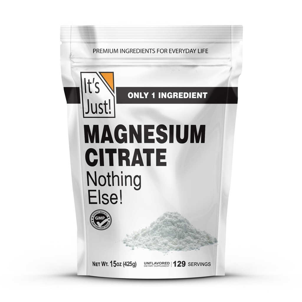 Es sólo - Magnesium Citrate Powder, 15oz, Suplemento de Magnesio No OGM, Desflavorado (15oz / 129 Servings)