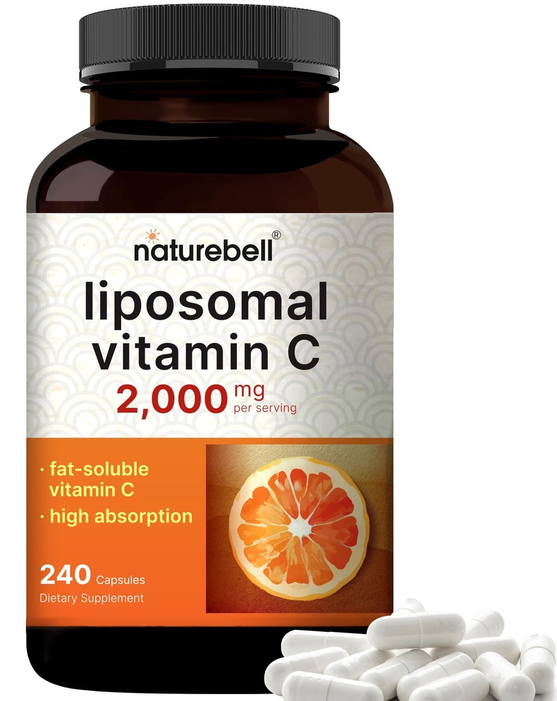 NatureBell Liposomal Vitamina C 2,000mg Por Serving, 240 cápsulas peru High Absorption Fat-Soluble Vitaminas – Max Strength Antioxidant* Suplemento – Non-GMO, Gluten Free