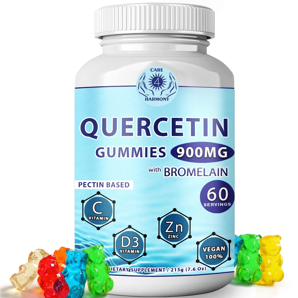 Quercetina Gummies - Quercetina con bromelaina Vitamina C + Zinc Vitamina D3 – Quercetina Chewable 900mg Suplementos - Quercetina para niños y adultos (1)