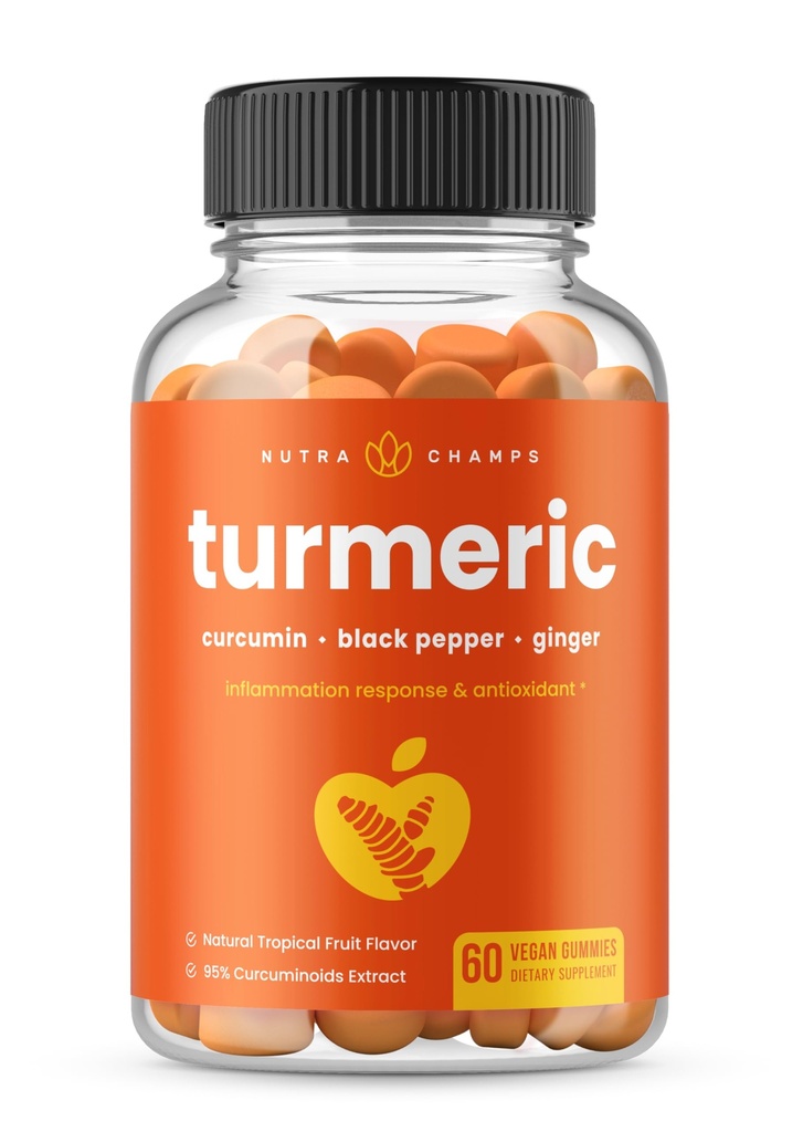 NutraChamps Gummies Turméricas para Adultos &amp; Niños con Extracto de Pepper Negro, 95% Curcuminoides, Vegan Suplemento de Apoyo Conjunto de Curcumina Natural, Suplementos de Gummy Tumérico