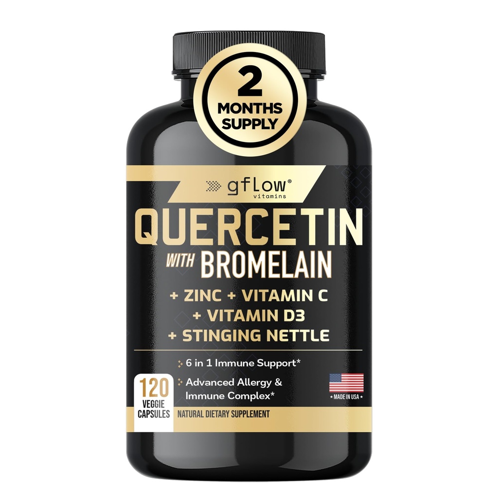 Quercetina con Bromelaina, Suplemento de Nettle Stinginging, Vitamina C Zinc Vitamina D ← No Gluten-Free TEN Hecho en EE.UU.