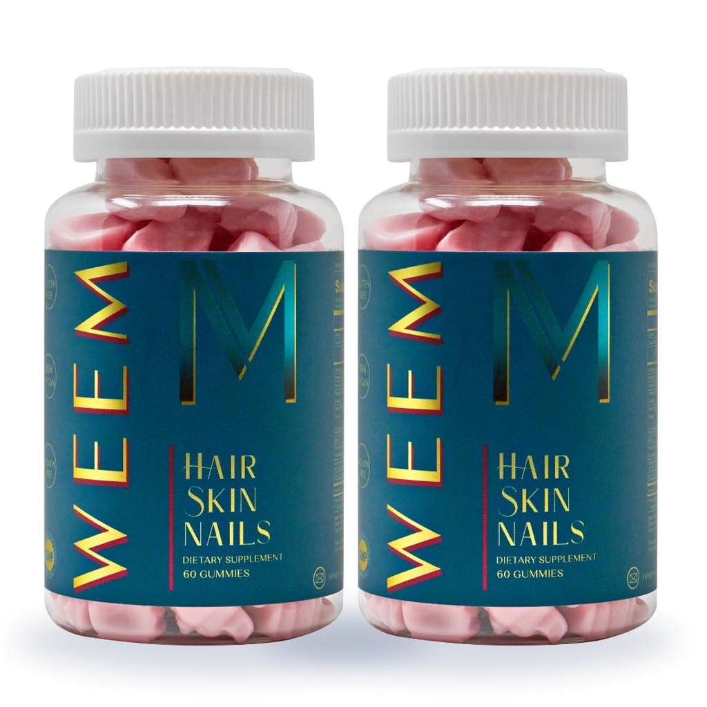 WeEM Hair Skin and Nails Gummies - Supports Healthy Hair - Vegan biotin Vitamins for Women &amp; Men Supports Faster Hair Growth, Stronger Nails, Healthy Skin, Extra Strength (2)
