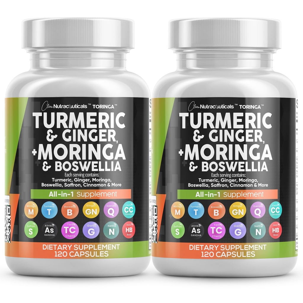 Turmeric Moringa Suplemento Silencio Ginger Boswellia Saffron - Suplemento para Mujeres y Hombres con Ceillón, Tart Cherry, Quercetin Ajo Nettle Holy Basil - 2Pack