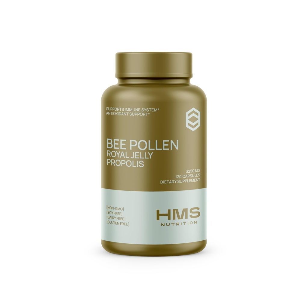 Premium Bee Pollen Daily Dietary Supplement - Incluye Propolis & Royal Jelly - 3250mg Non-GMO, 120 Vegetarian Capsules - 30 Day Supply