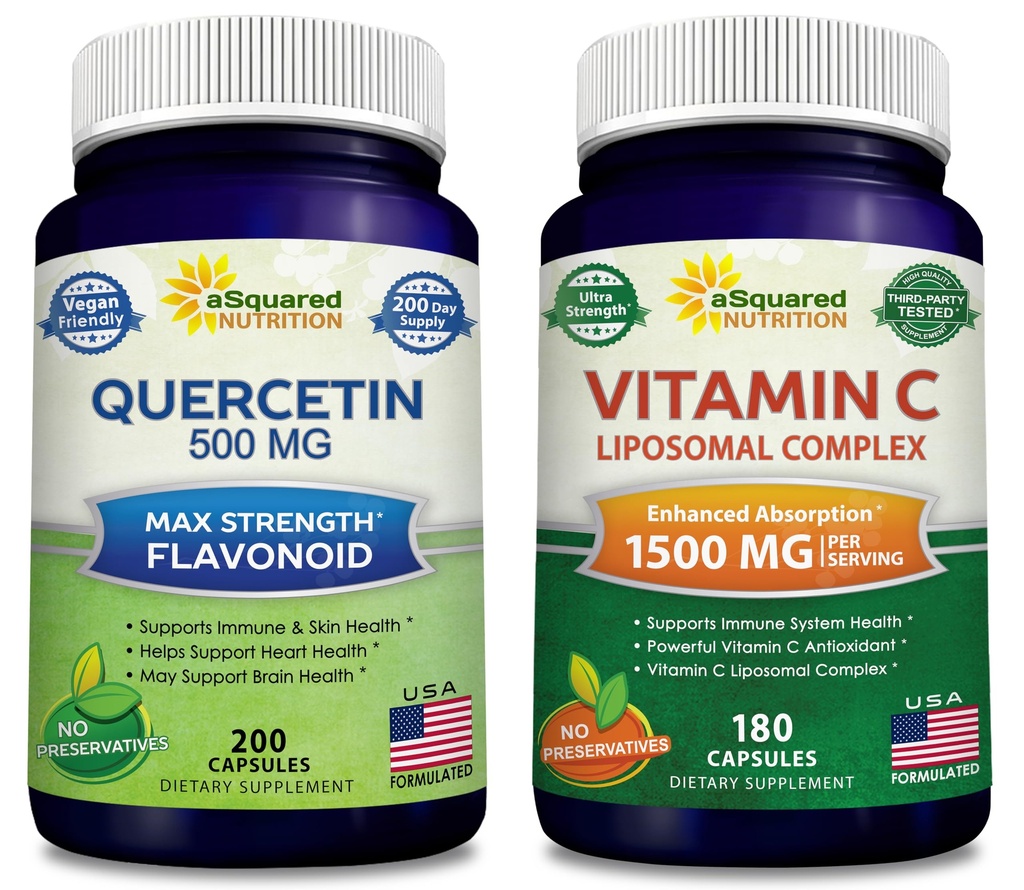 aSquared Nutrition Bundle for Quercetin 500mg &amp; Vitamina C Liposomal Complex 1500mg - Immune Support