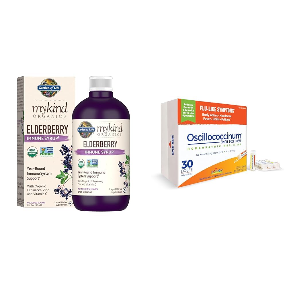 Jardín de vida Orgánicas de arandelas de base vegetal Syrup 6.59 fl oz (195 Ml) " Boiron Oscillococcinum para el alivio de los síntomas de la gripe como los dolores corporales