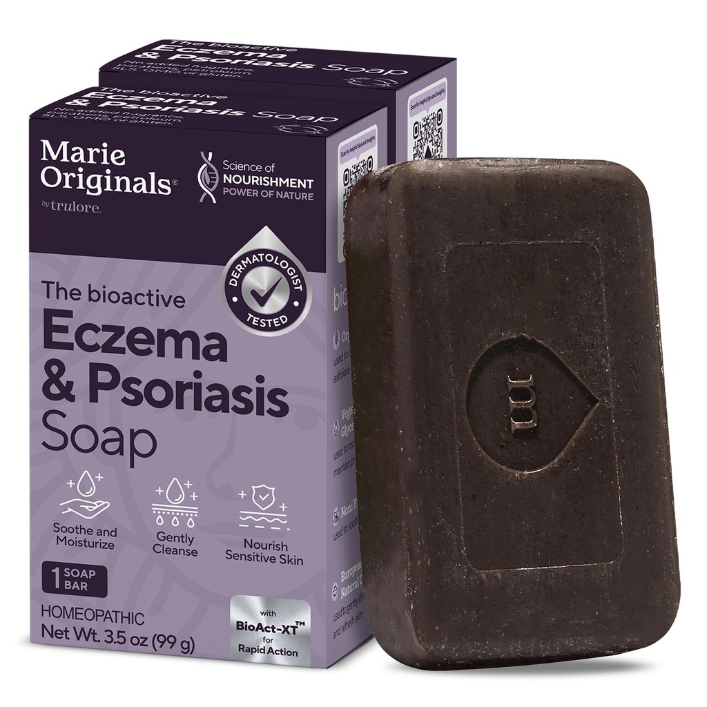 Marie Originals Eczema Face Soap Body Wash Bar – All Natural Psoriasis, Dermatitis Tratamiento para Dry Itchy Flaky Skin Relief – Gentle Detoxifying, Healing, Anti-Itch, Cleansing Skincare (Pack of 2)