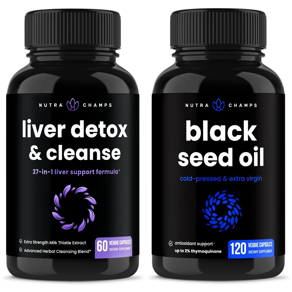 NutraChamps Liver Cleanse Detox y Black Seed Oil Capsules Bundle