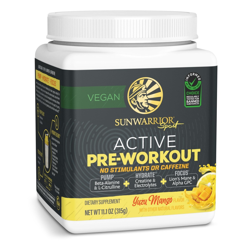 Pre Workout Powder Energy Drink Non-Stim & Caffeine Free TEN Vegan Plant-Based Suplemento TEN Pump Hydrate Focus Endurance & Strength Builder ← Yuzu Mango Flavored 30 Sirving Active Preworkout