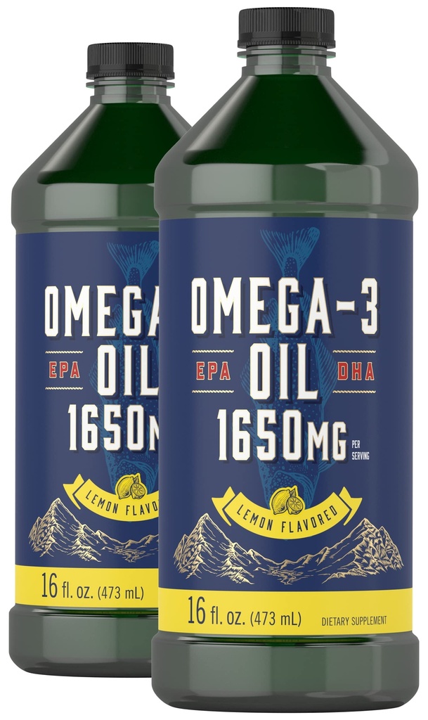 Carlyle Omega 3 Fish Oil Liquid ← 1650mg Silencio 32 fl oz (2 x 16oz Botellas) Silencio Lemon Flavor ← Non-GMO &amp; Gluten Suplemento gratuito
