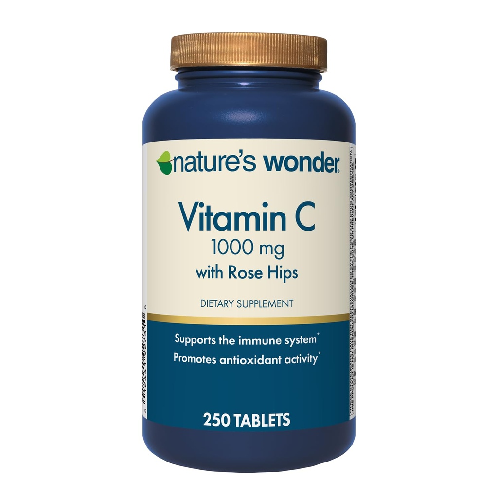 Maravilla de la naturaleza Vitamina C 1000 mg con Rosa Hips Tablas para Salud Inmune, 250 Serviciones, 250 cuentan