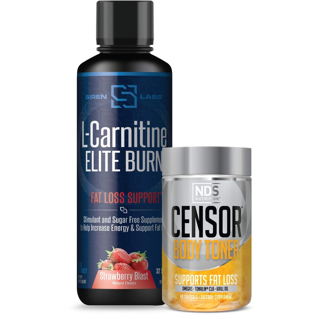 Censor NDS Nutrition Fat Loss-Body Toner con CLA (90 Softgels) & Siren Labs L-Carnitine Elite Burn Fat Loss Support Strawberry Blast 3000 mg (32 Servings)
