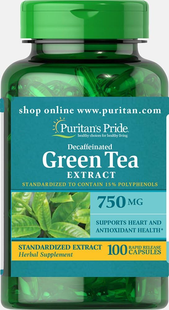 Puritan's Pride Decaffeinated Green Tea Standardized Extracto 750 mg-100 cápsulas