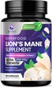Lions Mane Mushroom Capsules 10,000mg - El suplemento Mane de León Capsules para la memoria y el apoyo en foco, Brain, Immune Health Support, Vegan, Bottled in USA, Lions Mane Mushroom Powder Extracto, 60 Conde