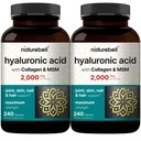 NatureBell 2 Pack Hialuronic Acid Suplementos 2000 mg TENIDO 480 cápsulas totales, con MSM " Collagen de Bovino Hidrolizado - 3 en 1 Apoyo para la hidratación de la piel, la lubricación conjunta, el cabello y la salud de los ojos