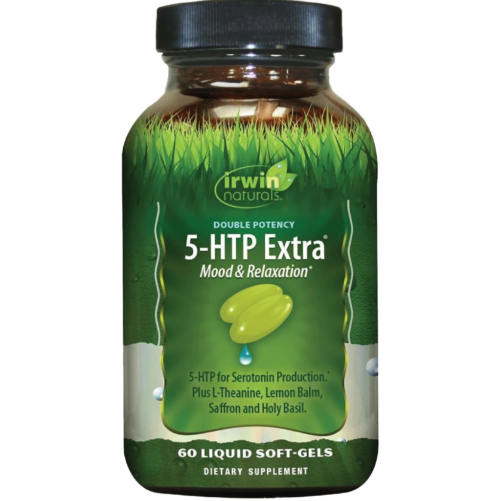 Irwin Naturals Double Potency 5-HTP Extra - 60 Líquidos Soft-Gels - para la relajación " producción de serotonina - 30 Servimientos