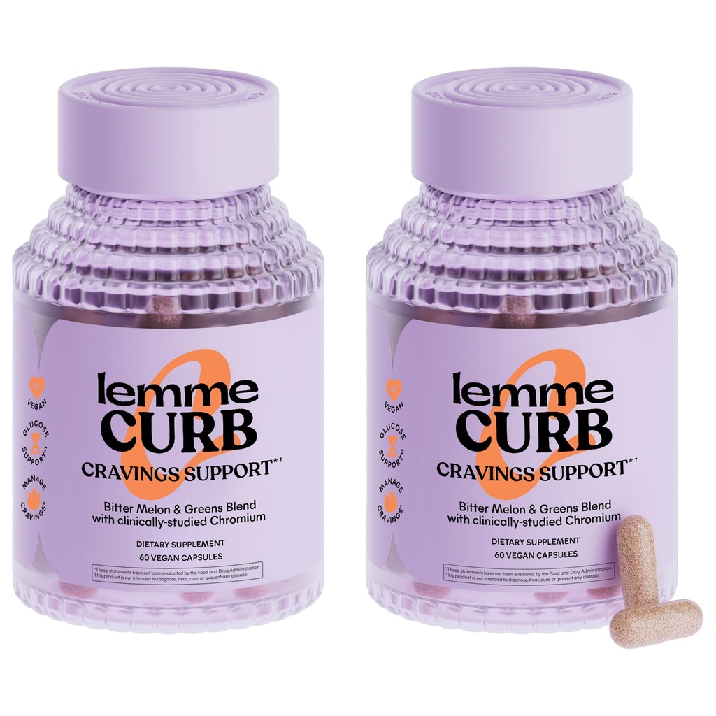 Lemme Curb - Cravings, Mejorar el metabolismo de carbohidratos, Apoyo a la gestión de pesas, Picolinato de cromo clínicamente estudiado, Melón de amargo, canela de Ceylán &amp; Verdes Superfood - 60 Conde (Pack of 2)