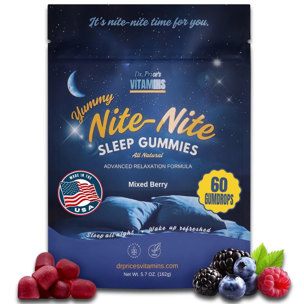 Dr. Price Gummies de sueño para adultos – 3 mg de melatonina, L-Theanine, GABA &amp; Herbal Blend – Mixed Berry Flavor, Gluten-Free Sleep Aid – 60 Condes