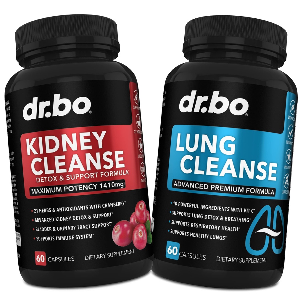 DR. BO Kidney Cleanse & Lung Support Pills - Fórmulas Herbal Premium para apoyar el riñón " Lung Health