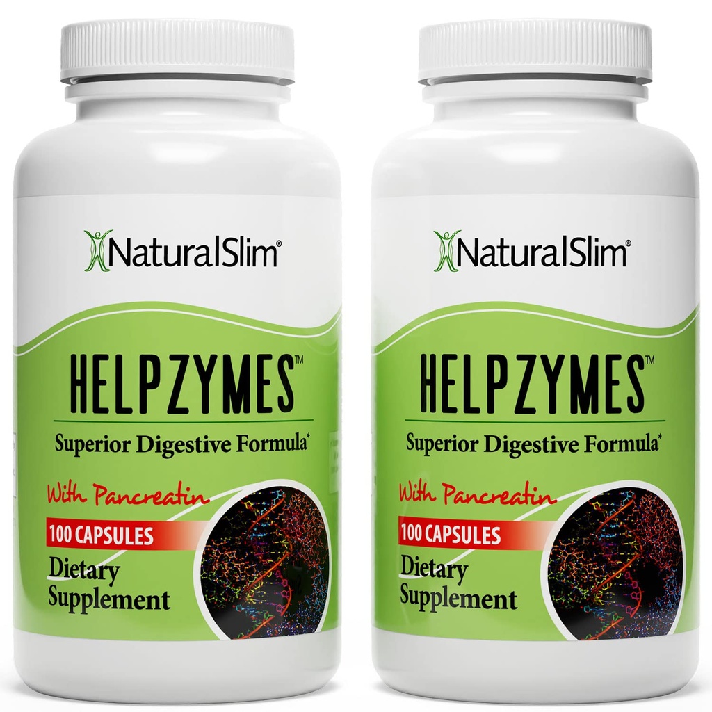 NaturalSlim Helpzymes, Complejo Enzyme para Adultos con Bromelain, Ox Bile, Pancreatin &amp; Betaine HCL,100 cápsulas, 2 Pack