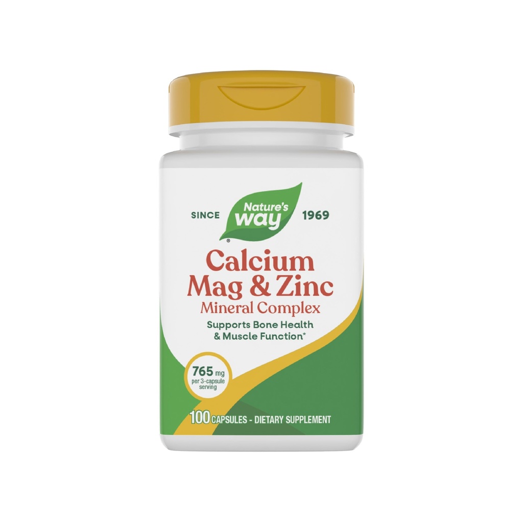 Camino de la Naturaleza Magnesio de calcio &amp; Complejo Mineral de zinc, soporta la función de salud ósea &amp; músculo*, Immune Support*, 765 mg por servicio de 3 cápsulas, sin gluten, 100 cápsulas (paquete mayo Vary)