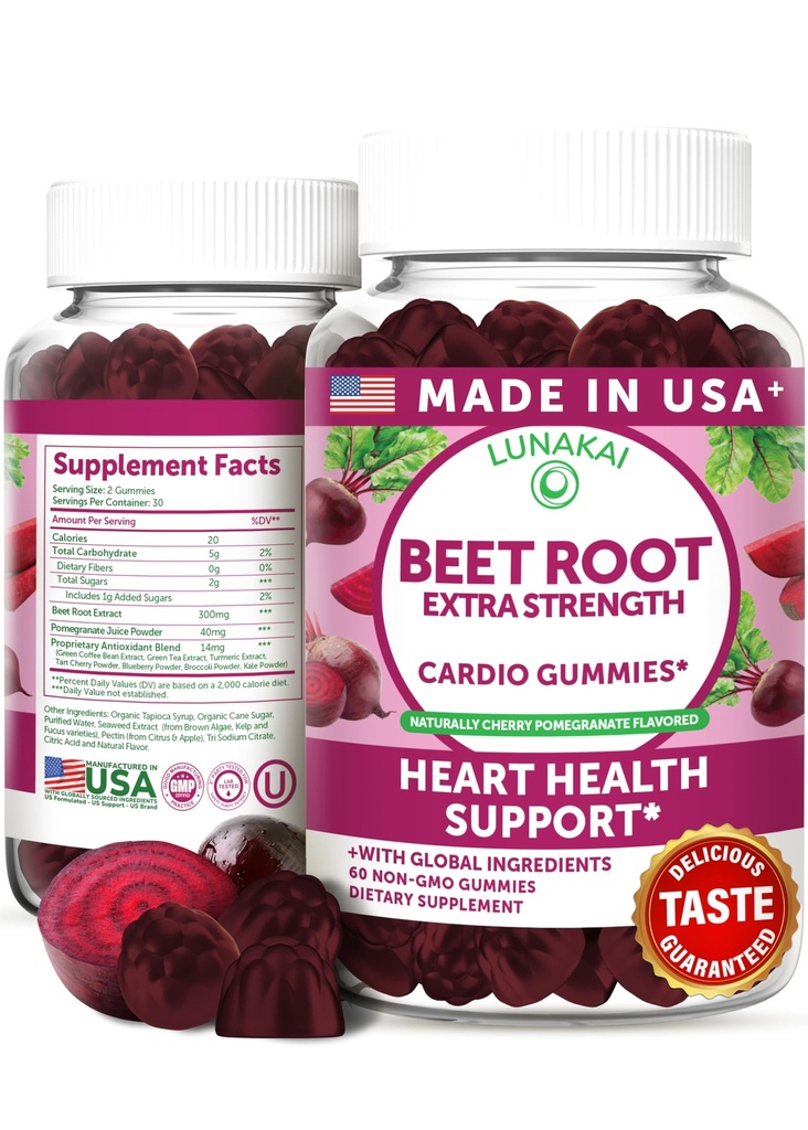 Lunakai EE.UU. Hecho Gummies de remolacha con Antioxidante Blend - Delicious Bocas de remo no GMO, 60ct