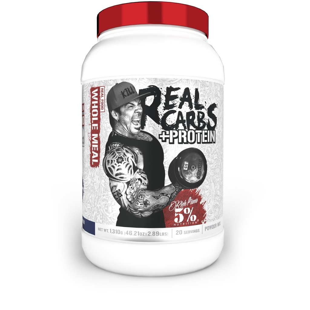 5% Nutrición Rich Piana Real Carbs + Protein tóxico Clean Mass Gainer Protein Powder  tolera Real Food Carbohydrate Fuel for Pre Workout/Post-Workout Recovery Meal  2.89 lb, 20 Srvgs (Blueberry Cobbler)