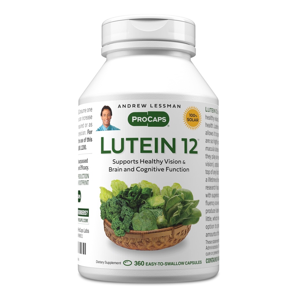ANDREW LESSMAN Lutein 12 mg - 360 Softgels - Ultra-High Levels of Lutein. Powerful Anti-Oxidant Carotenoid. Apoya la salud ocular y promueve la visión y la habilidad saludables.