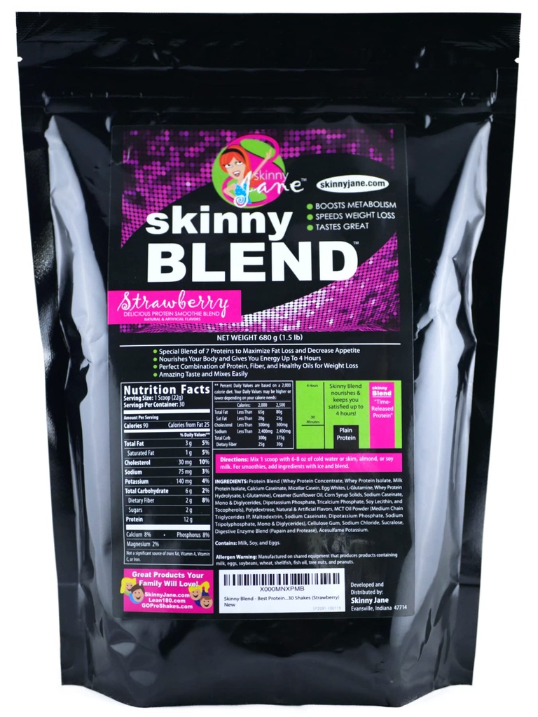 Skinny Blend – Whey Protein Shake Powder for Women – Low Carb, Keto Friendly Meal Replacement – Satisfies Hambre &amp; Boost Energy – Creamy Strawberry – 30 Shakes