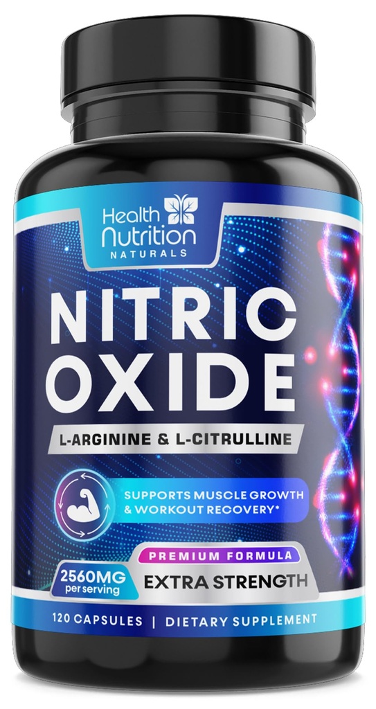 Nitric Oxide Booster 2560mg - Extra Strength L Arginine & Citrulline Suplemento para Hombres &amp; Mujeres - Premium Muscle Support Nitric Booster - Natural Energy & Heart Health Support - 120 Capsules