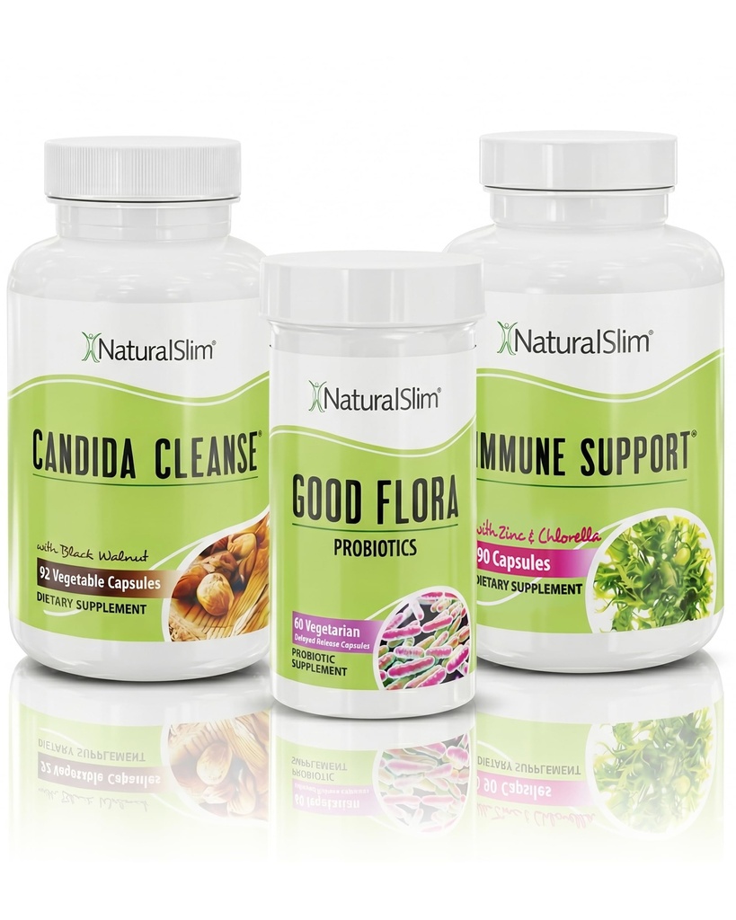 NaturalSlim Candida Cleanse Support Suplementos Bundle - Candiseptic Kit Anti Overgrowth, Gut & Colon Cleansing 242 Capsules Total - 28 días Programa de limpieza Formulado por Frank Suarez (1 Pack)