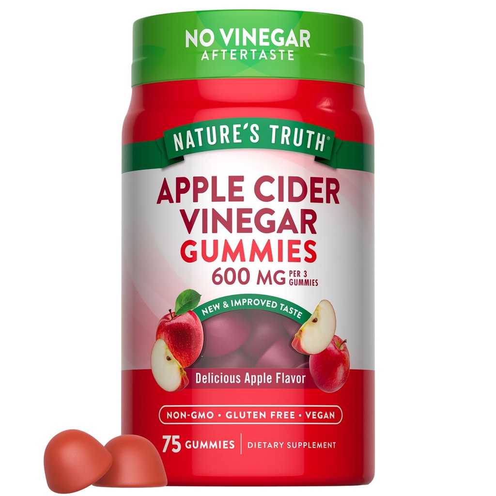 La verdad de la naturaleza Manzana Vinagre Gummies TEN 600 mg TEN 75 Gummies TEN Apple Flavor ANTE Vegan, Non-GMO, Gluten Free Supplement